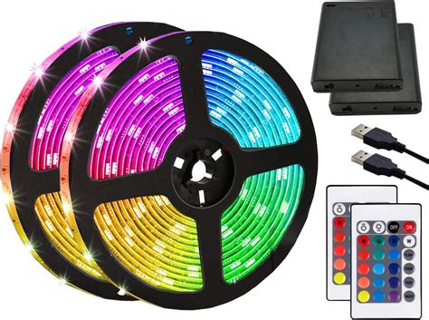 Entiqi LED Strip Lights Battery Powered, 6.5FT/2M RGB LED Light Strip ...