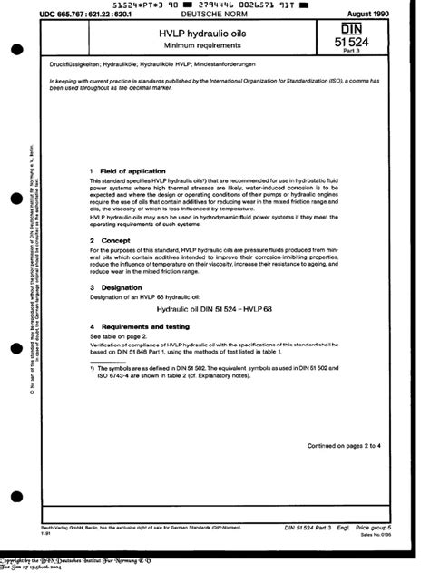 DIN 51524-3-1990, HVLP Hydraulic Oils | PDF