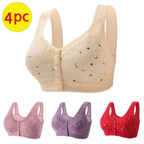 4 Pack Daisy Bras For Older Women 2024 Comfortable Convenient Front