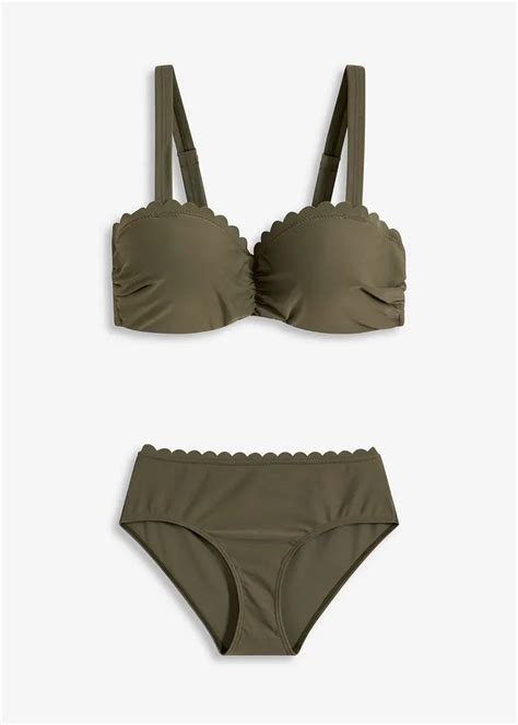 Eleganter Bügel Bikini mit Laser Cut Kante dunkeloliv Cup C