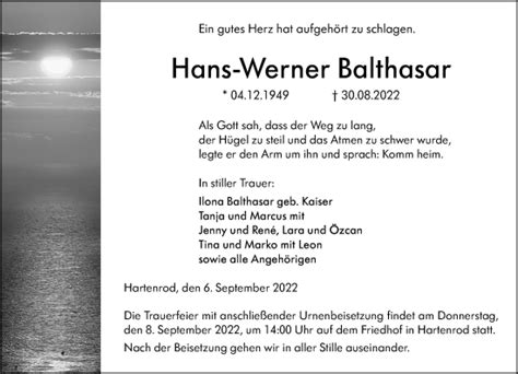 Traueranzeigen Von Hans Werner Balthasar Vrm Trauer De