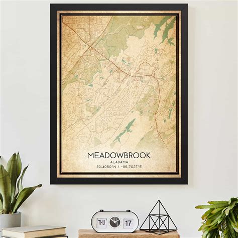 Vintage Meadowbrook Alabama Map Poster Modern Home Decor Wall Art