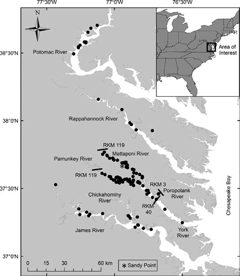 Map Of Virginia Rivers Including Longnose Gar Collection Locations
