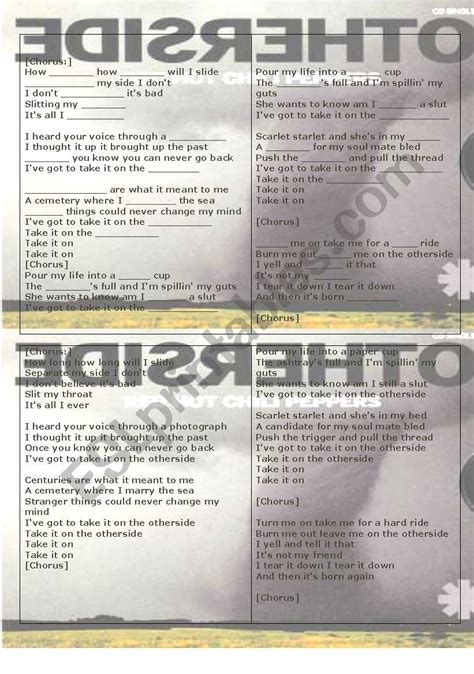 Otherside Red Hot Chili Peppers Esl Worksheet By Yoanalop