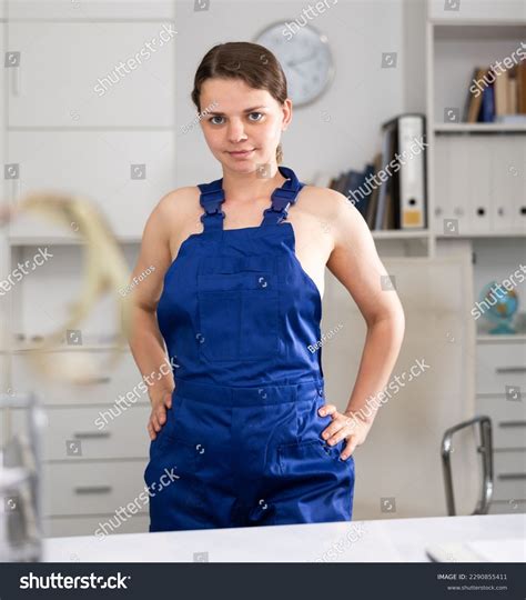 Portrait Naked Woman Cleaner Overall Standing Stock Photo 2290855411 Shutterstock