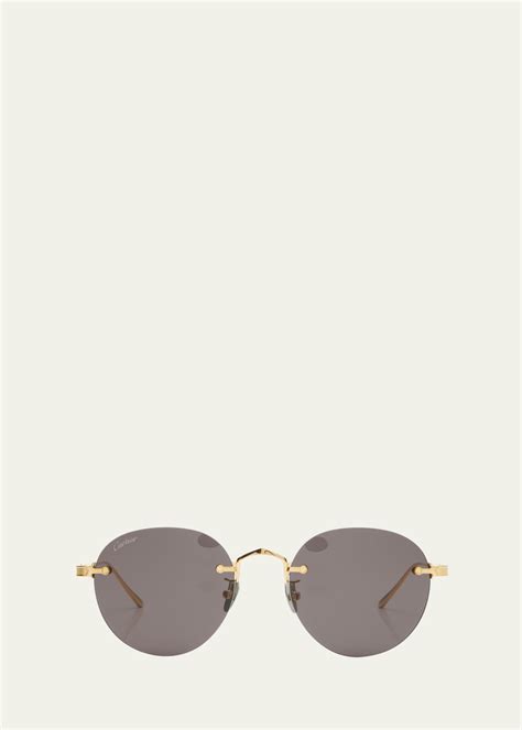 Cartier Mens Round Rimless Metal Sunglasses Bergdorf Goodman