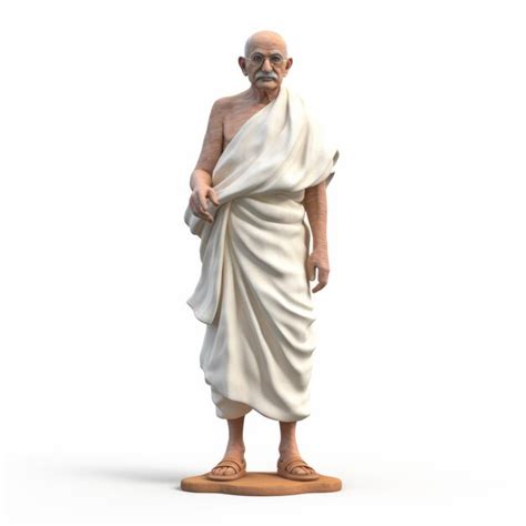 Premium Photo Realistic Terracotta Mahatma Gandhi Figurine On White