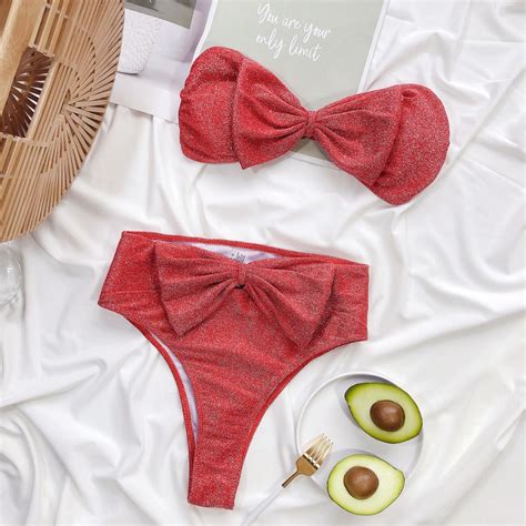 Red Flat Bikini Red Bow Flat Bikini Swim Bikini Beach Bikini Vacation Bikini American