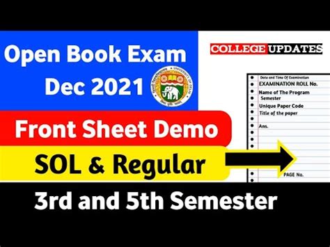 Du Sol 3rd And 5th Semester OBE Exam Front Sheet Demo Sol Open Book