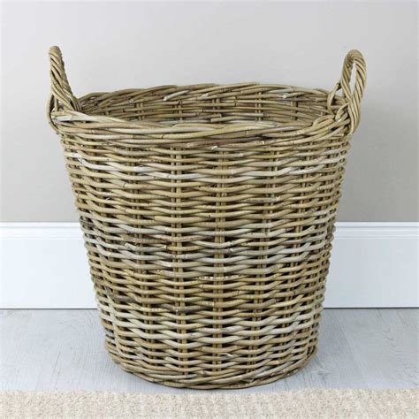 Grey And Buff Rattan Round Wicker Log Basket The Basket Company