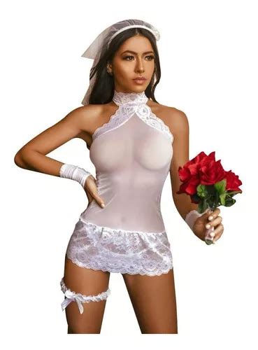 Lingerie Sexy Noiva Renda Noivinha Sensual Completa Véu Parcelamento sem juros