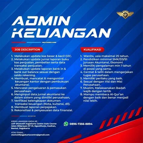 Lowongan Kerja Instruktur Mekanik Motor Accounting Tax Advertiser