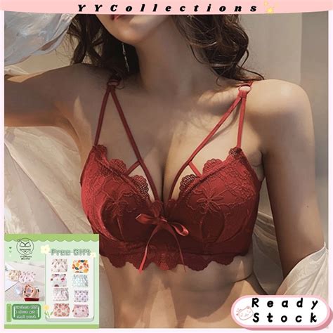 Ready Stock Women Wireless Bra Seamless Lace Push Up Bra Stretchable sexy lingerie 无钢圈内衣 Coli