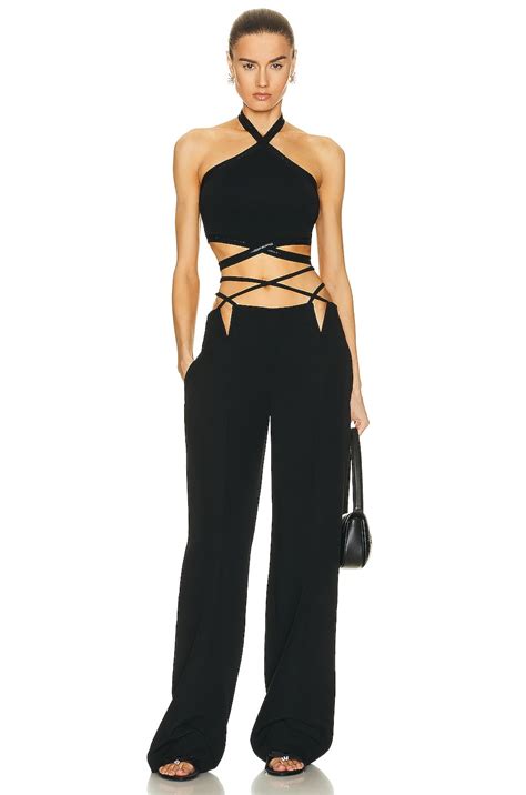 Alexander Wang Criss Cross Logo Halter Top In Black Fwrd