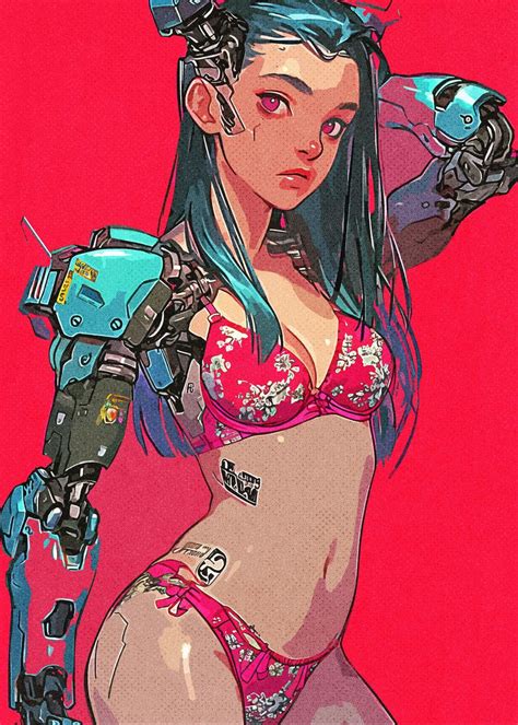 Robot Bikini Vintage Poster Picture Metal Print Paint By Luminescent Light Displate