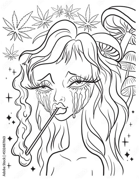 Vetor Do Stock Beautiful Girl Smoking Cigarette Coloring Page Vector