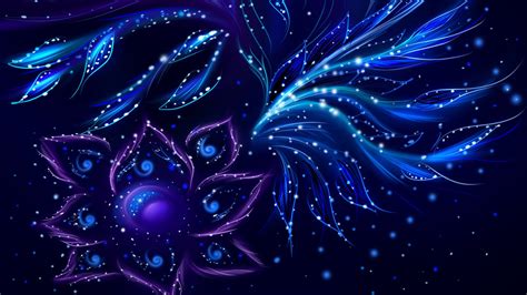 Blue Purple Flower Leaves Points Light Hd Abstract Wallpapers Hd