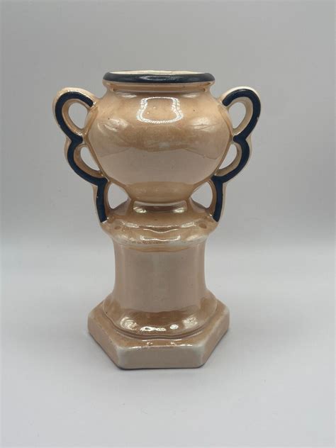 Vintage Czechoslovakian Lusterware Double Handled Pottery Vase Art
