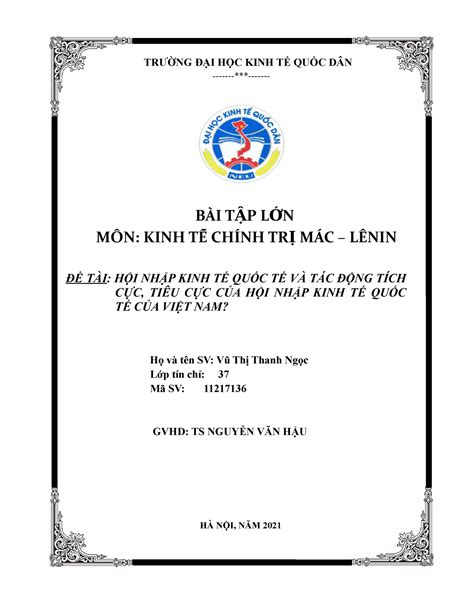 Ti U Lu N M N Kinh T Ch Nh Tr Mac Lenin H I Nh P Qu C T