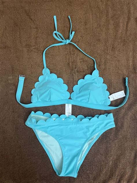 Saint Tropez Blue Triangle Scalloped Bikini Cupshe Women S Fashion