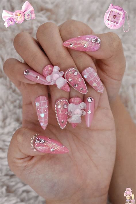 Pink Purple Bear Press On Nails Kawaii Nails Cute Nails Etsy Cute