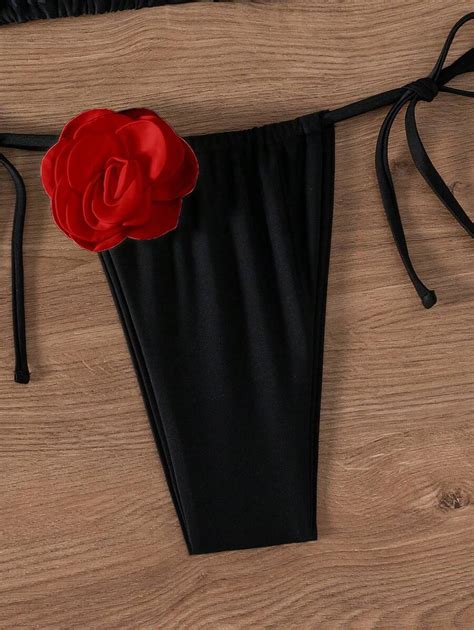 Shein Swim Springbreak Mulheres Conjunto De Mai Bikini S Lido De Pe As Flor D