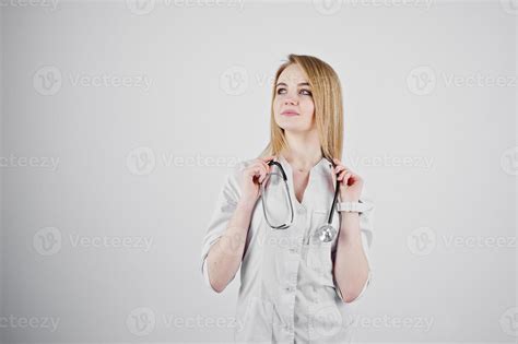 Blonde Doctor Nurse With Stethoscope Isolated On White Background Stock Photo At Vecteezy
