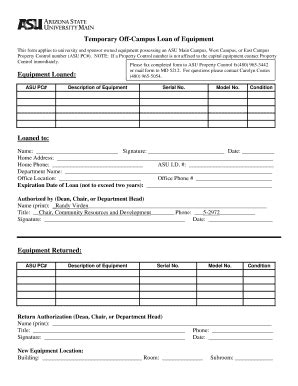 Fillable Online Temporary Offcampus Loan Of Equipment This Form Applies