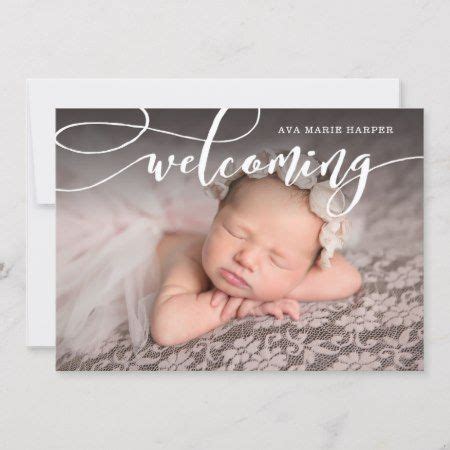 Stylish Welcoming Script Photo Birth Announcement Zazzle