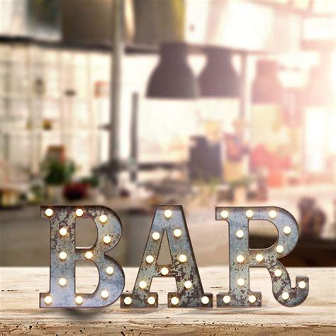 Bar Light Up Sign Illuminated Bar Signs Industrial Style For Bar Cart Decor Vintage Marquee