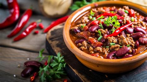 Premium Photo Traditional Mexican Dish Chili Con Carne With Minced Meat And Red Beans