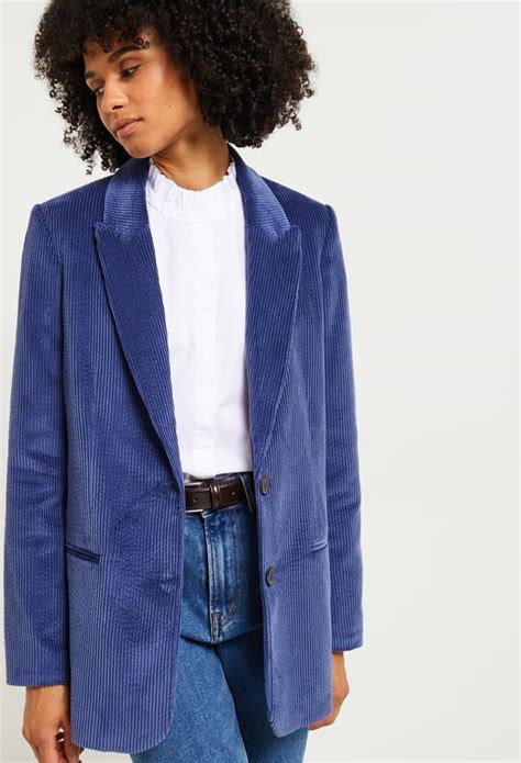 Blazer En Velours Côtelé Certifié Oeko Tex Bleu Fonce Monoprix Femme