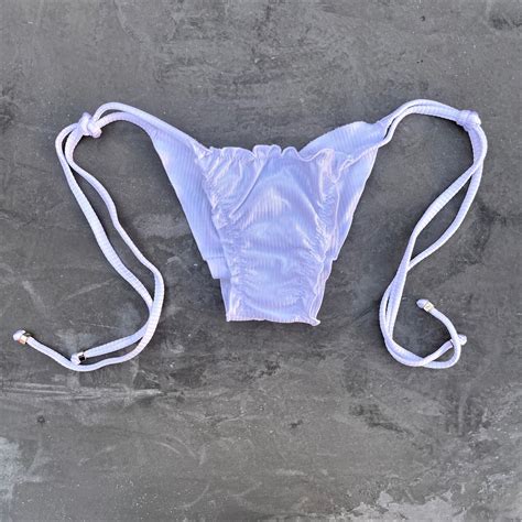 Brazilian Bikini Bottom Swimwear Swimsuit Beachwear Arpa Bikineria White Ribbed Ripple Side Tie