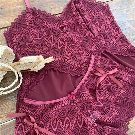 Babydoll Em Cetim E Renda Gardens Lingerie Moda Ntima Linha Noite