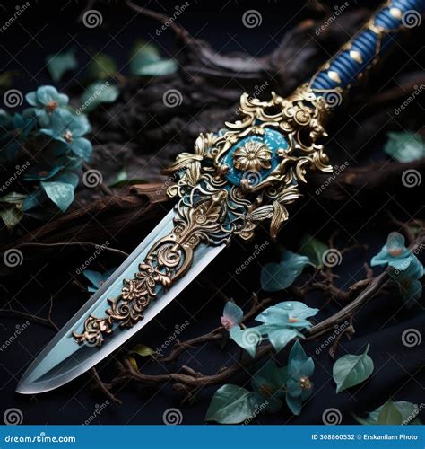 Abstract Samurai Sword With Beautiful Carvings With Antique And