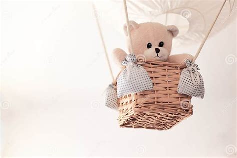 Teddy Bear In A Aerostatic Balloon Toy Hanging From The Ceiling Stock