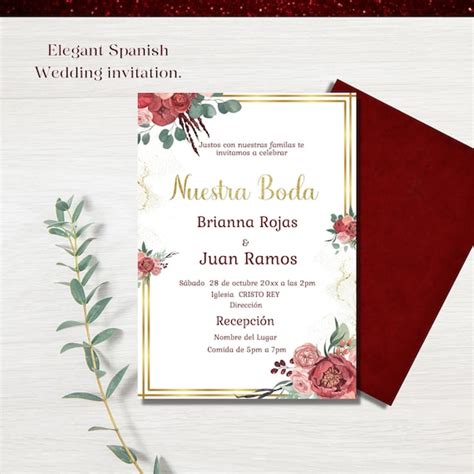 Invitacion Para Boda Imprimible Editable Color Burgundy And Etsy