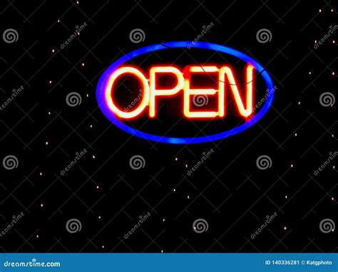 Open Neon Light Sign stock image. Image of banner, blue - 140336281