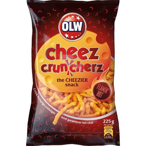 Köp OLW Cheez Cruncherz Flamin Hot 225g hos Coopers Candy