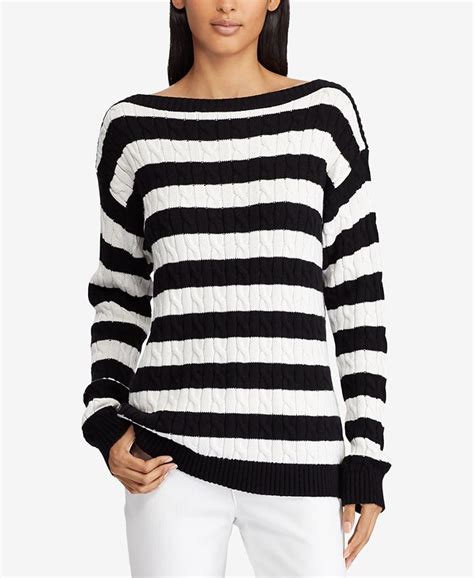 Lauren Ralph Lauren Striped Cable Knit Cotton Sweater Macys