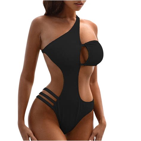 Tuwabeii Women S Hollow Swimsuit Deal One Piece Solid Out Bikini Push