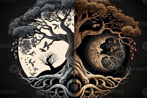 Ying yang concept of balance Yggdrasil tree of life norse mythology ...