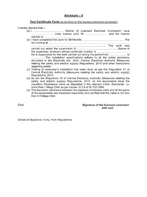 Test Certificate Form Pdf
