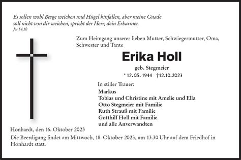 Traueranzeigen von Erika Holl Südwest Presse Trauer