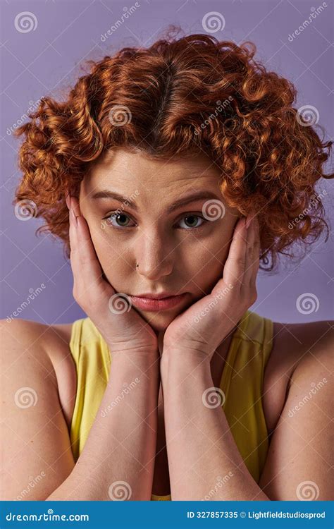 A Young Curvy Redhead Woman In Stock Image Image Of Emotion Stress