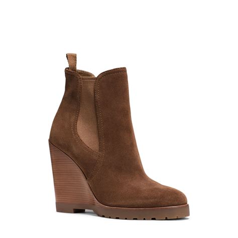 Lyst Michael Kors Thea Suede Wedge Boot In Brown