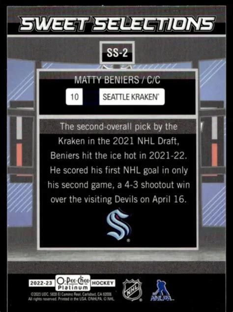 2022 23 O PEE CHEE PLATINUM Sweet Selections Matty Beniers RC SS 2 2