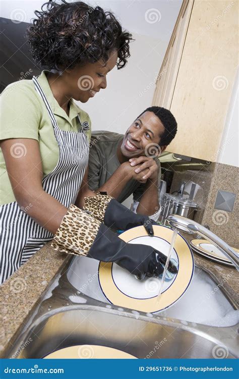 Woman With Man Washing Dishes Stock Photo Image Of Adult Dishware