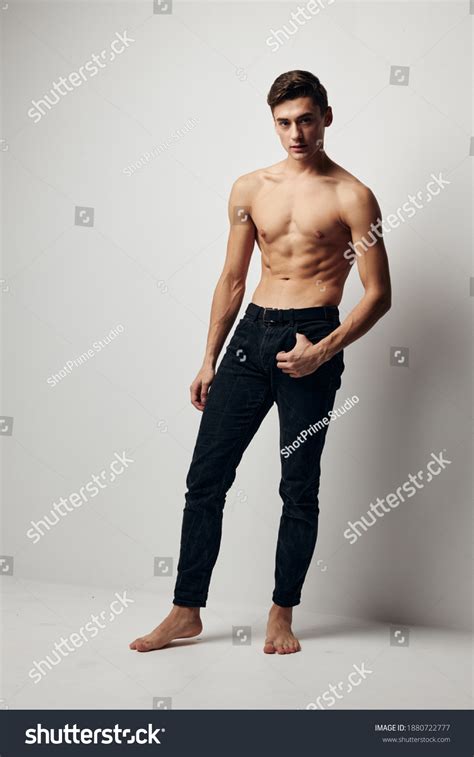 Sexy Guy Naked Torso Trousers Standing Stock Photo Shutterstock