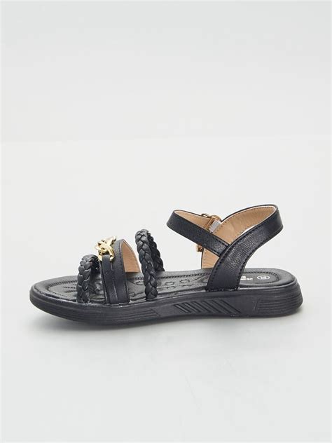 Sandalias Planas Con Cadenas Doradas Negro Kiabi